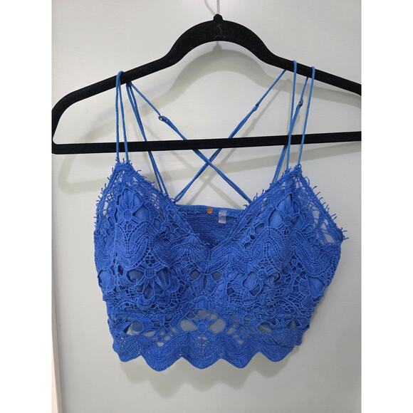 FP One Other - Free People Blue Lace Bralette Crop Top Boho Festival PTP 15” Length 8”